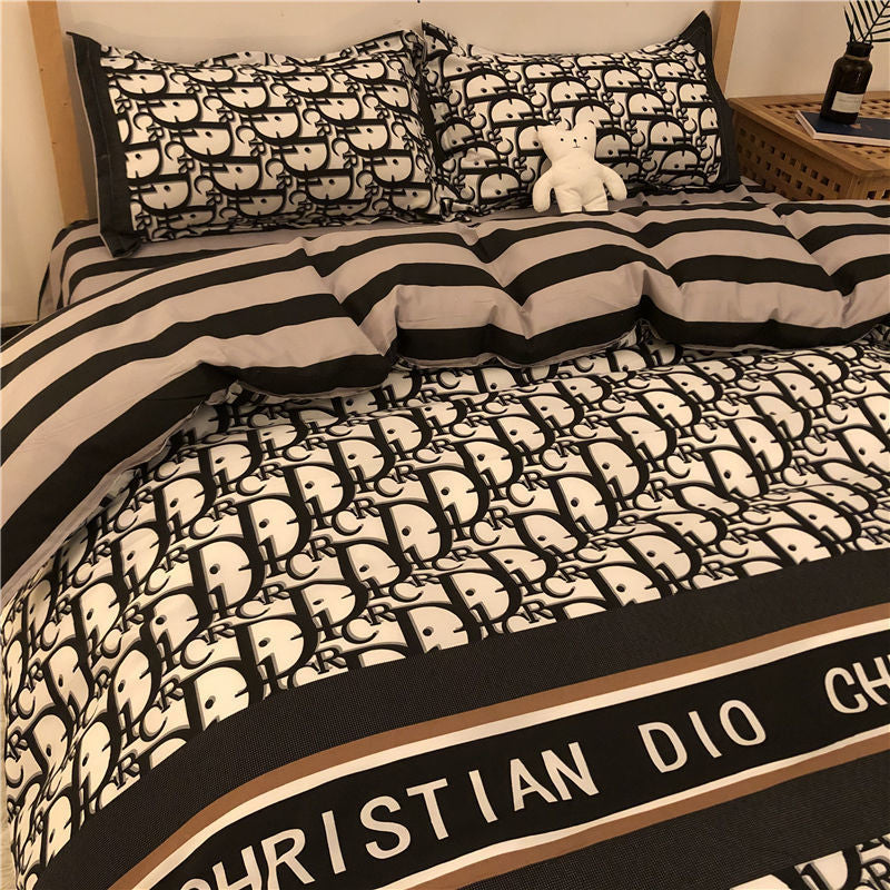 Cartoon Brushed Washed Cotton Net Red Bed Sheet Duvet Cover Pi-Mart