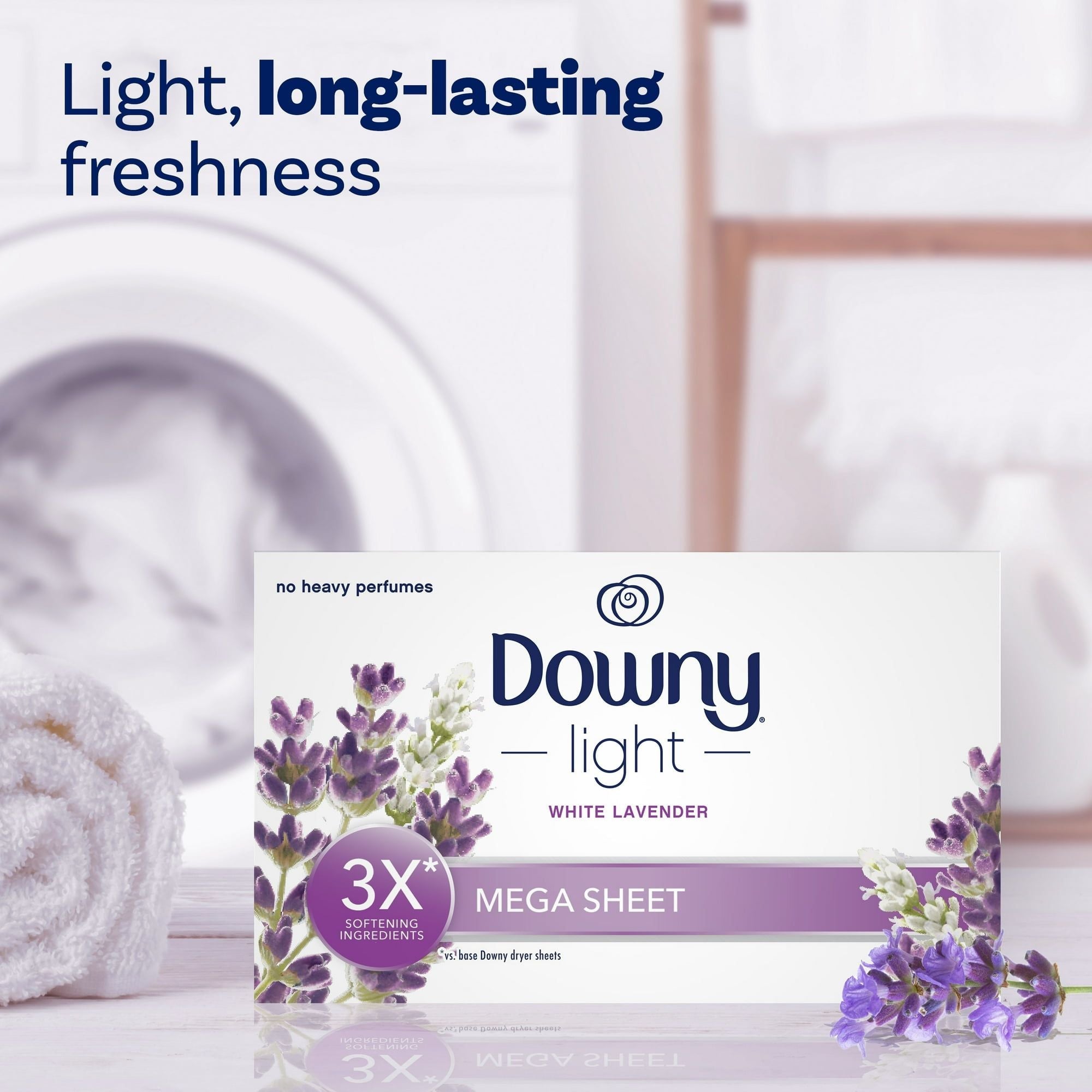 Downy Light Mega Dryer Sheets, White Lavender, 80 Count