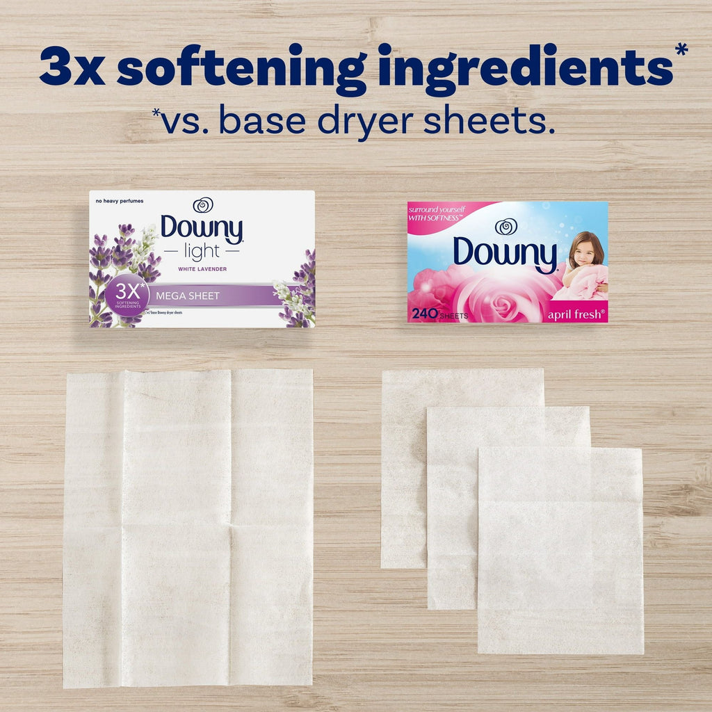 Downy Light Mega Dryer Sheets, White Lavender, 80 Count