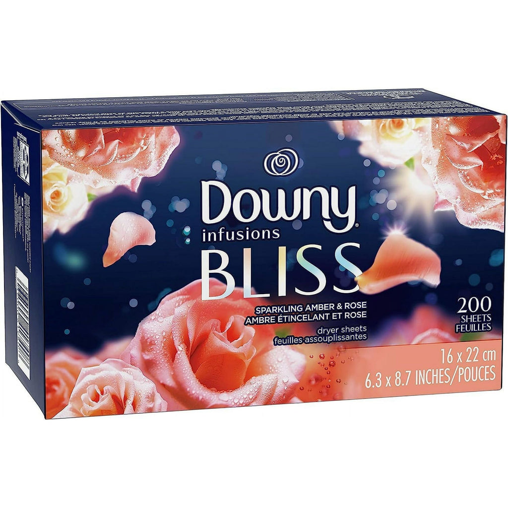 Downy Infusions Dryer Sheets, Laundry Fabric Softener, Bliss, Sparkling Amber & Rose, 200 Count.