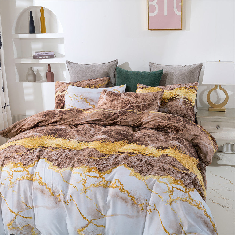 Marble Print Quilt Cover And Pillowcase Three-Piece Set Pi-Mart