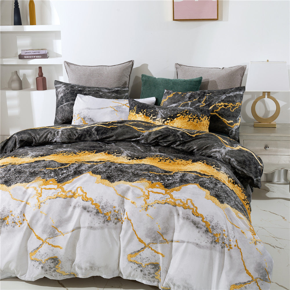 Marble Print Quilt Cover And Pillowcase Three-Piece Set Pi-Mart