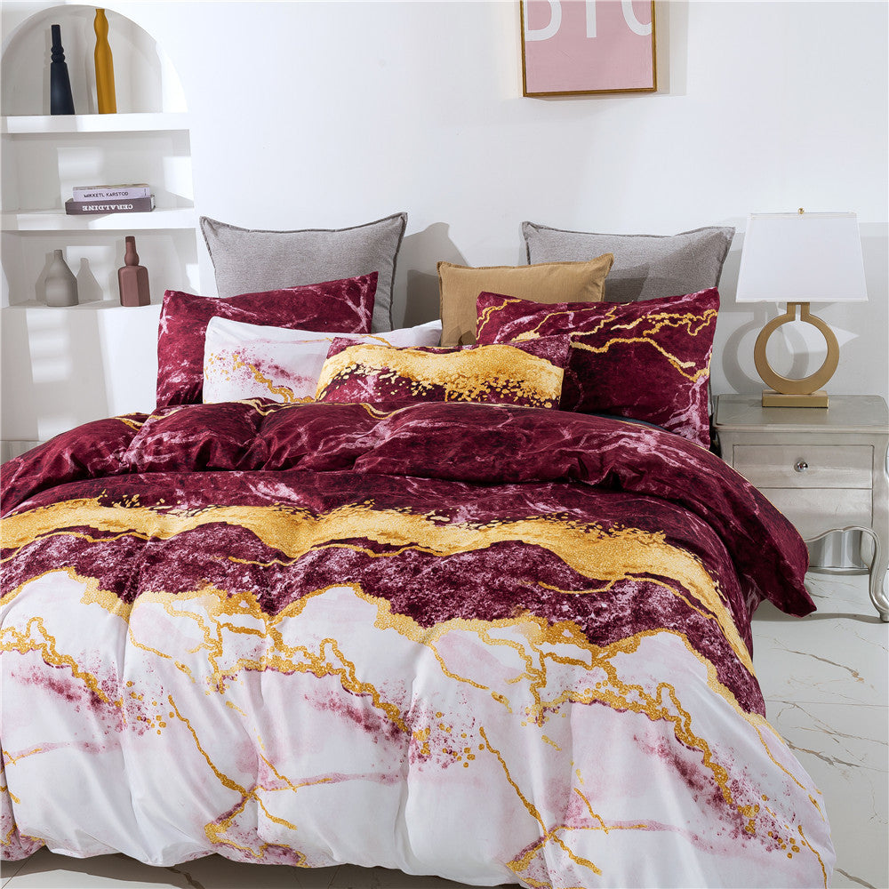 Marble Print Quilt Cover And Pillowcase Three-Piece Set Pi-Mart