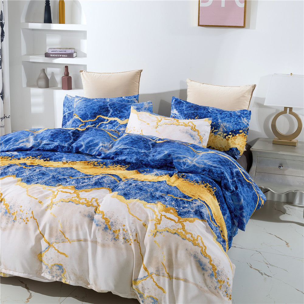 Marble Print Quilt Cover And Pillowcase Three-Piece Set Pi-Mart