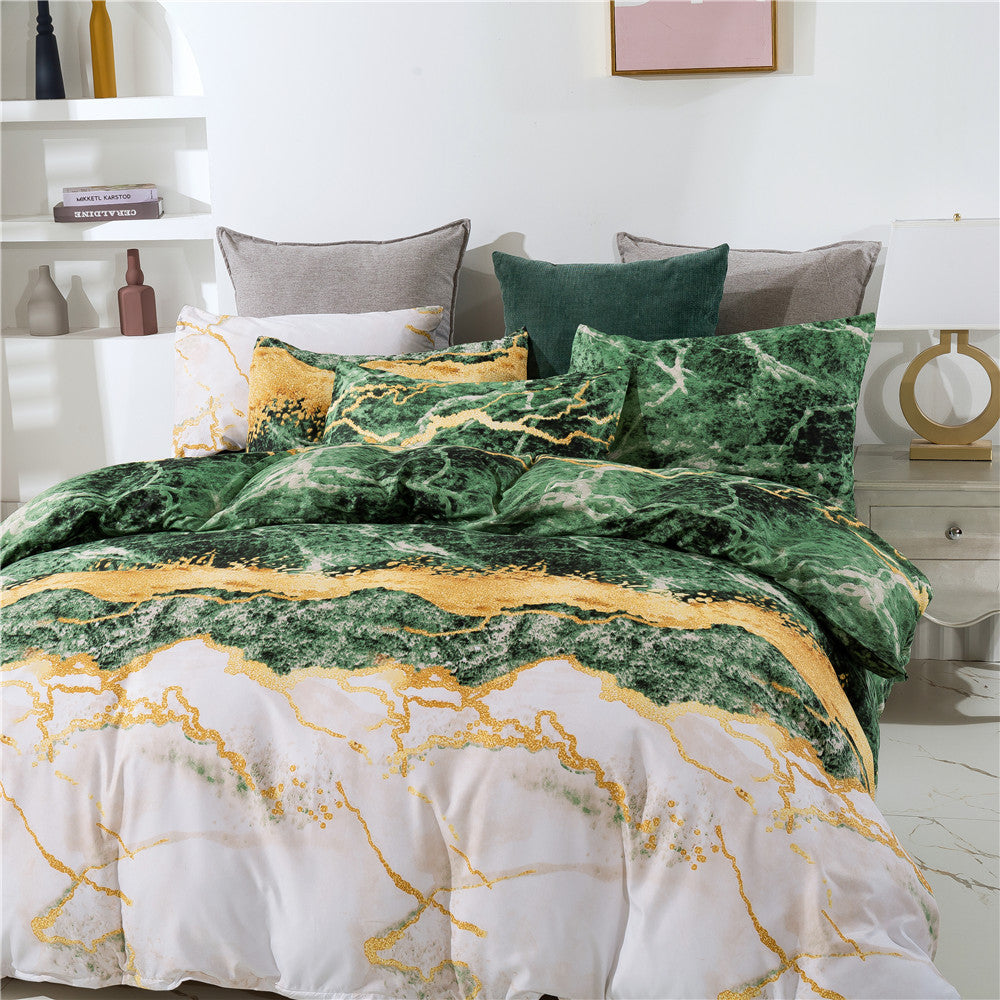 Marble Print Quilt Cover And Pillowcase Three-Piece Set Pi-Mart