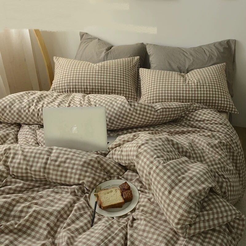 Simple Checkered Sheets, Duvet Cover And Bedding Set Of Four Pi-Mart