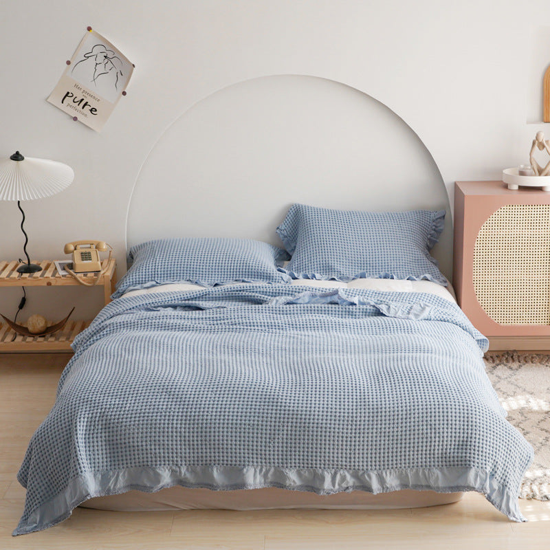 Japan Waffle Plaid Blankets for Bed Sofa Throws Cotton Yarn Towel Blanket for Kids Adult Summer Air Conditioning Quilt Bedspread Pi-Mart