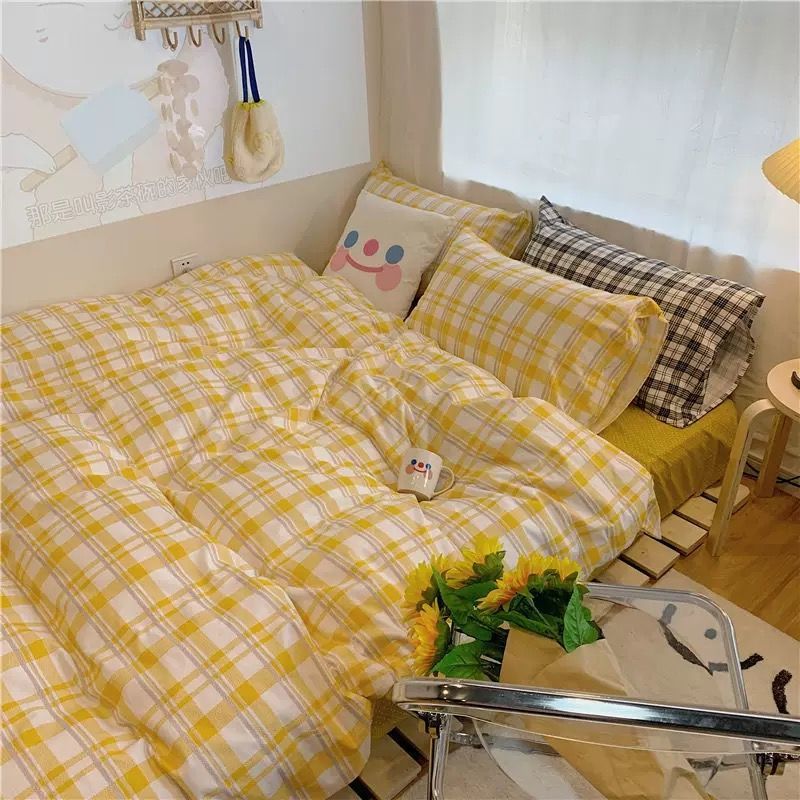Simple Checkered Sheets, Duvet Cover And Bedding Set Of Four Pi-Mart