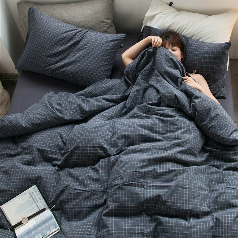 Simple Checkered Sheets, Duvet Cover And Bedding Set Of Four Pi-Mart