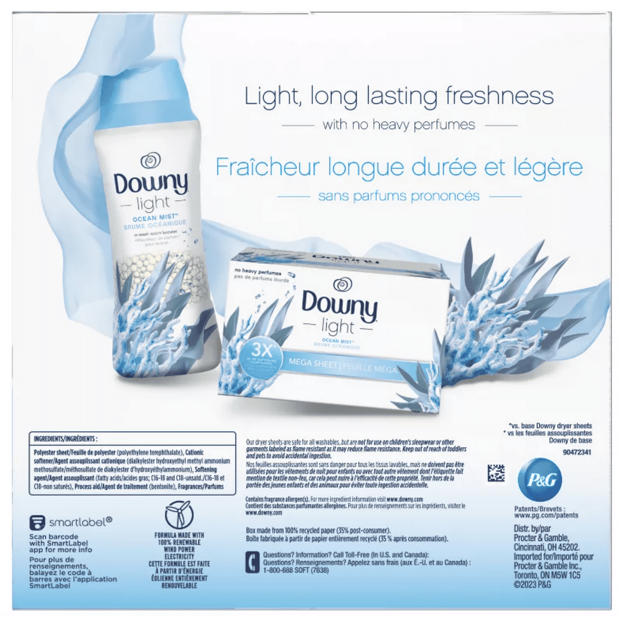Downy Light Mega Dryer Sheets, Fabric Softener Dryer Sheets, Ocean Mist, 130 Count