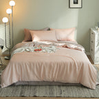 Summer Light Luxury Pure Color Tencel Four-piece Set Simple Ice Silk Cool Feeling Silky Nude Sleeping Quilt Cover Bed Sheet Bedding Pi-Mart