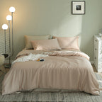 Summer Light Luxury Pure Color Tencel Four-piece Set Simple Ice Silk Cool Feeling Silky Nude Sleeping Quilt Cover Bed Sheet Bedding Pi-Mart