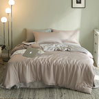 Summer Light Luxury Pure Color Tencel Four-piece Set Simple Ice Silk Cool Feeling Silky Nude Sleeping Quilt Cover Bed Sheet Bedding Pi-Mart