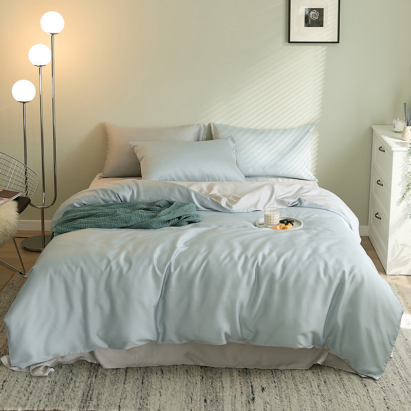 Summer Light Luxury Pure Color Tencel Four-piece Set Simple Ice Silk Cool Feeling Silky Nude Sleeping Quilt Cover Bed Sheet Bedding Pi-Mart