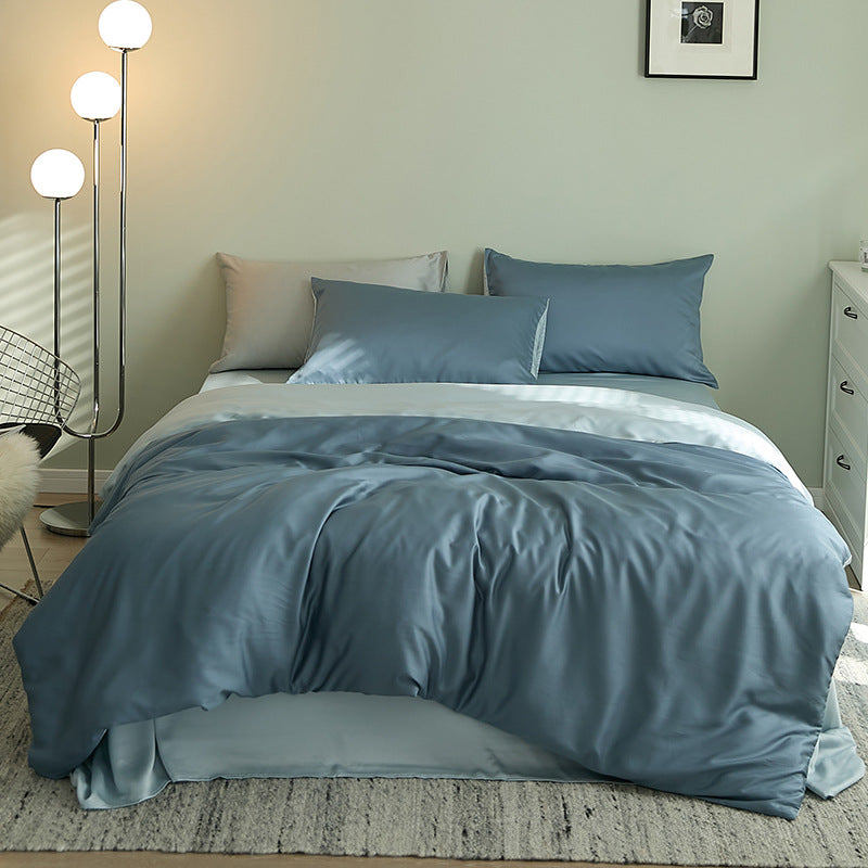Summer Light Luxury Pure Color Tencel Four-piece Set Simple Ice Silk Cool Feeling Silky Nude Sleeping Quilt Cover Bed Sheet Bedding Pi-Mart