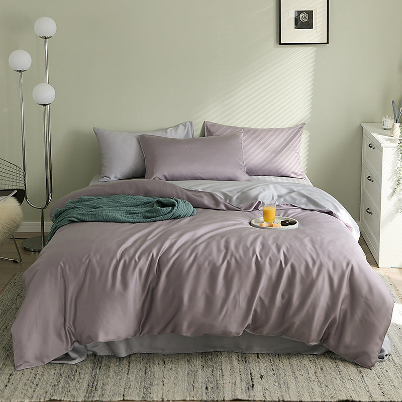Summer Light Luxury Pure Color Tencel Four-piece Set Simple Ice Silk Cool Feeling Silky Nude Sleeping Quilt Cover Bed Sheet Bedding Pi-Mart