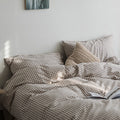 Ins Wind Milk Tea Color Cotton 1.8-bed Quilt Cover Bedding Beige Plaid Washed Cotton Double Bed Single Four-piece Set Pi-Mart