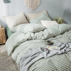 Ins Wind Milk Tea Color Cotton 1.8-bed Quilt Cover Bedding Beige Plaid Washed Cotton Double Bed Single Four-piece Set Pi-Mart