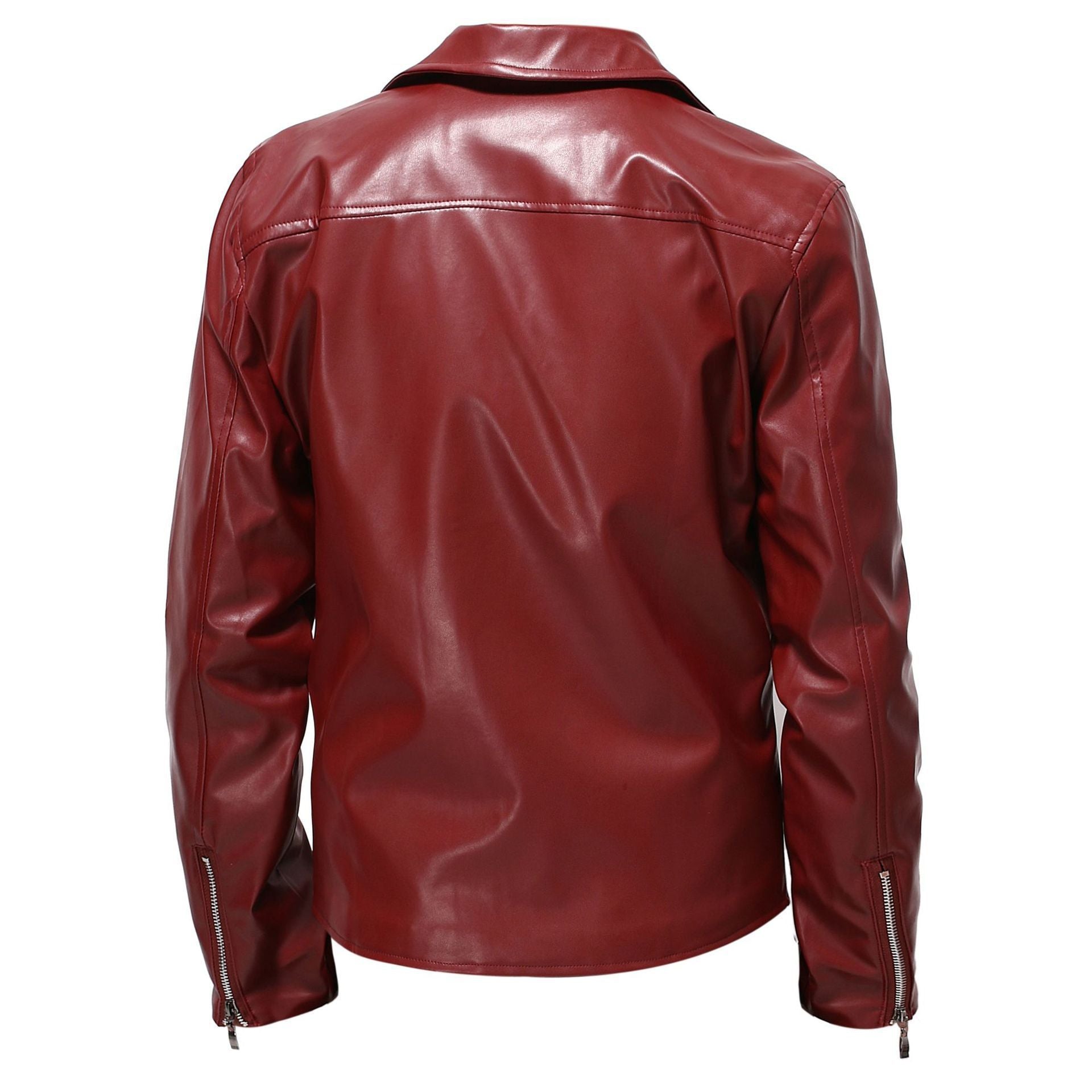 Men's Slim Fit Leather Jacket - Spring Autumn Round Neck Zip Front Casual Coat Pi-Mart