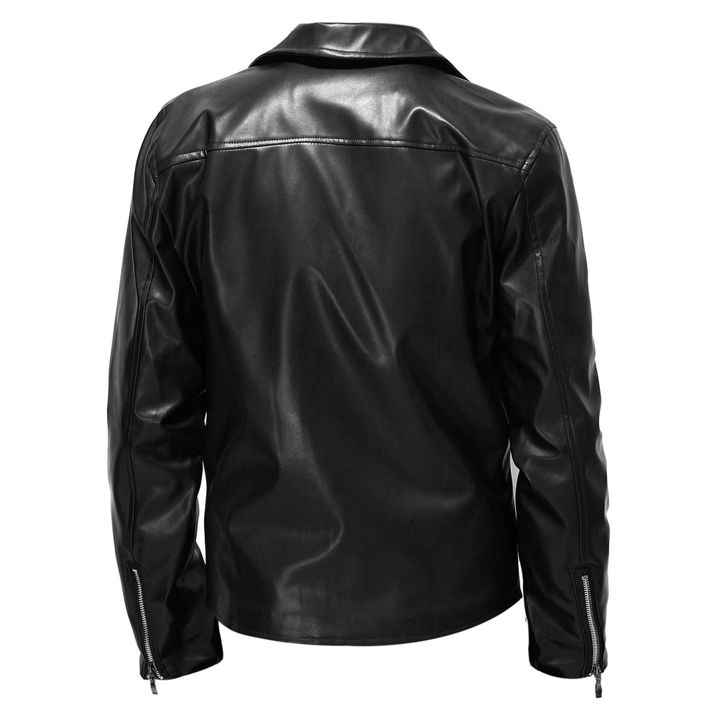 Men's Slim Fit Leather Jacket - Spring Autumn Round Neck Zip Front Casual Coat Pi-Mart