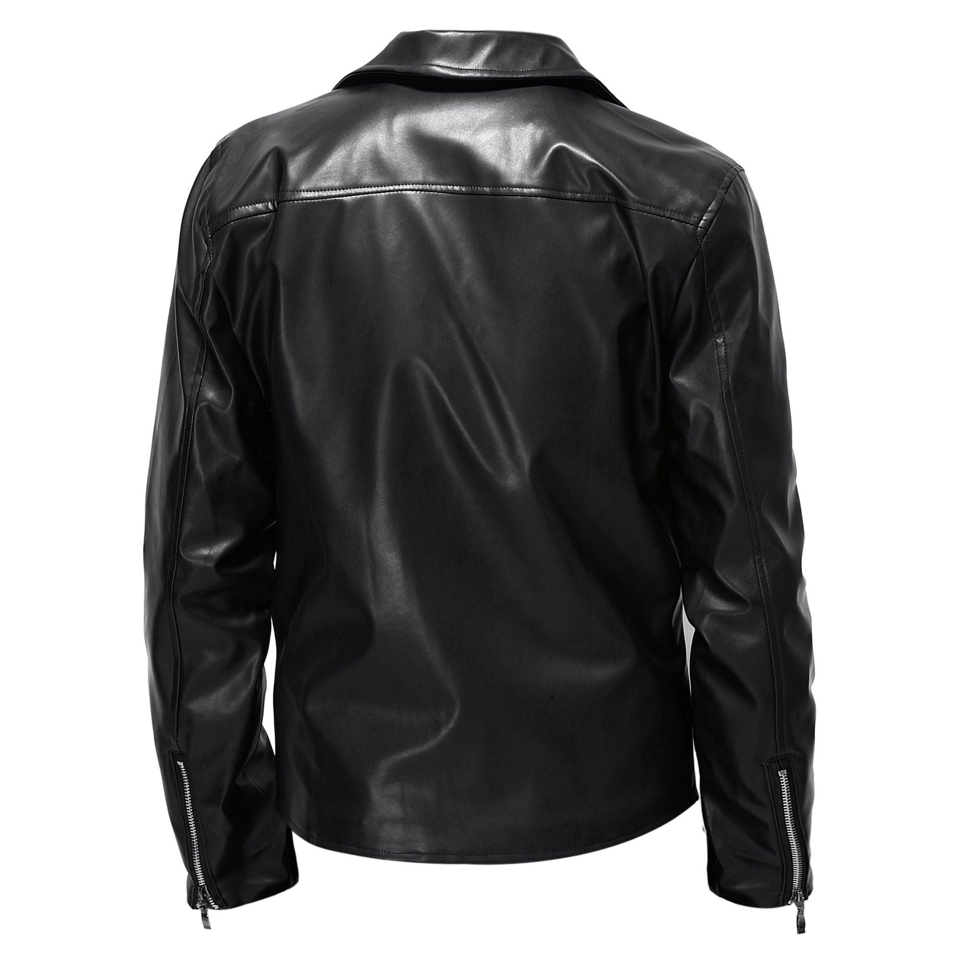 Men's Slim Fit Leather Jacket - Spring Autumn Round Neck Zip Front Casual Coat Pi-Mart