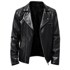 Men's Slim Fit Leather Jacket - Spring Autumn Round Neck Zip Front Casual Coat Pi-Mart