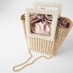 Cattail Woven Bag, Pearl Handle, Bead Handbag, Straw Woven Bag, Shoulder Diagonal Bag Pi-Mart
