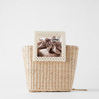 Cattail Woven Bag, Pearl Handle, Bead Handbag, Straw Woven Bag, Shoulder Diagonal Bag Pi-Mart