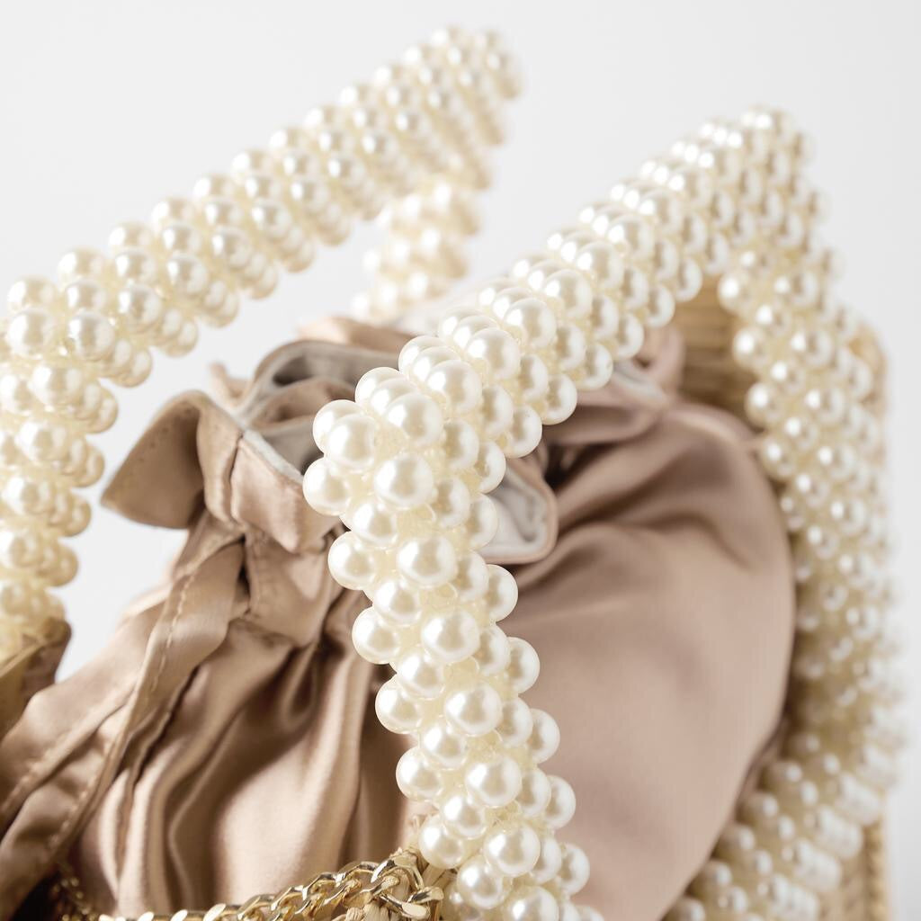 Cattail Woven Bag, Pearl Handle, Bead Handbag, Straw Woven Bag, Shoulder Diagonal Bag Pi-Mart