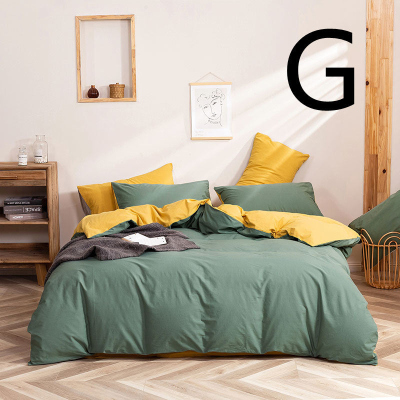 Washed Cotton Four-piece Set, Simple Bedding, Home Textile Cotton Quilt Cover, Bed Sheet Pi-Mart