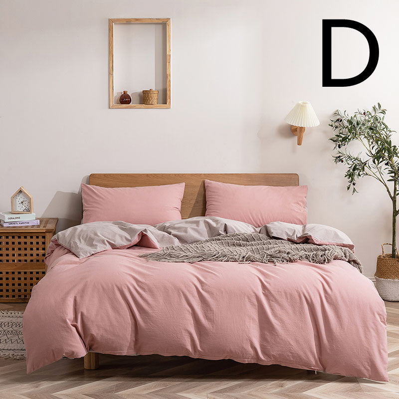 Washed Cotton Four-piece Set, Simple Bedding, Home Textile Cotton Quilt Cover, Bed Sheet Pi-Mart