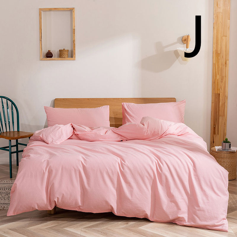 Washed Cotton Four-piece Set, Simple Bedding, Home Textile Cotton Quilt Cover, Bed Sheet Pi-Mart