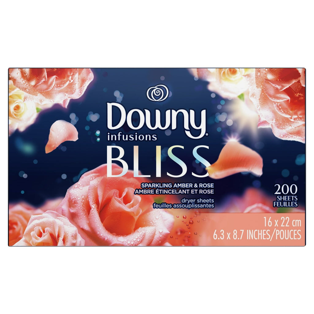 Downy Infusions Dryer Sheets, Bliss, Sparkling Amber & Rose, 200 Ct