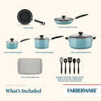 Farberware 15 Piece Aluminum Nonstick Pots and Pans Set, Aqua