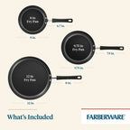 Farberware 3 Piece Easy Clean Aluminum Non-Stick Frying Pan, Fry Pan, Skillet Set, Black