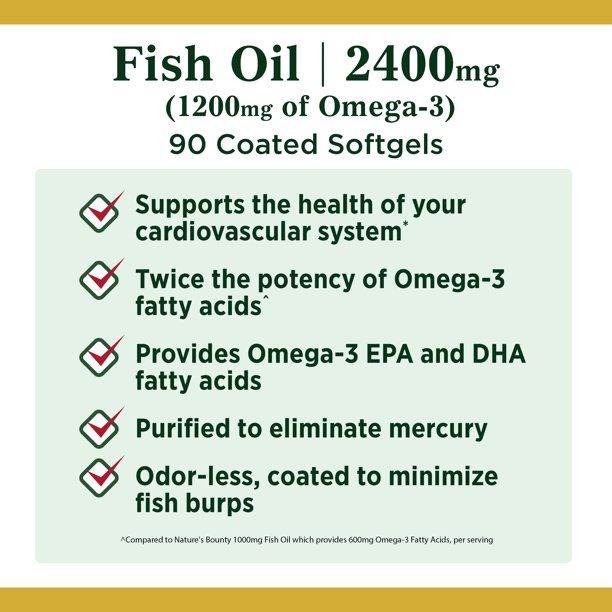 Nature's Bounty Fish Oil Softgels; Double Strength; 2400 mg; 90 Count EasyOptionXY LLC