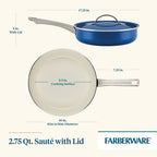 NEW Farberware Vibrance 2.75 Quart Ceramic Nonstick Saute Pan with Lid, Blue