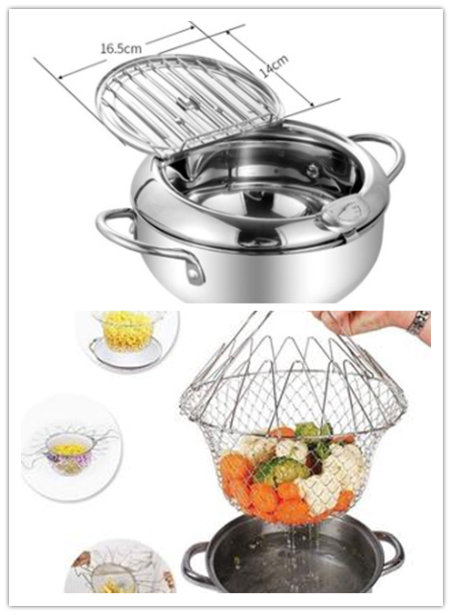 Stainless Steel Telescopic Folding Basket Frying Basket French Fries Degreasing Kitchen Tool Pi-Mart