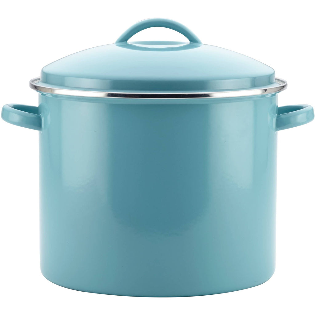 Farberware Enamel-on-Steel Induction Stockpot with Lid, 16 Quart, Aqua
