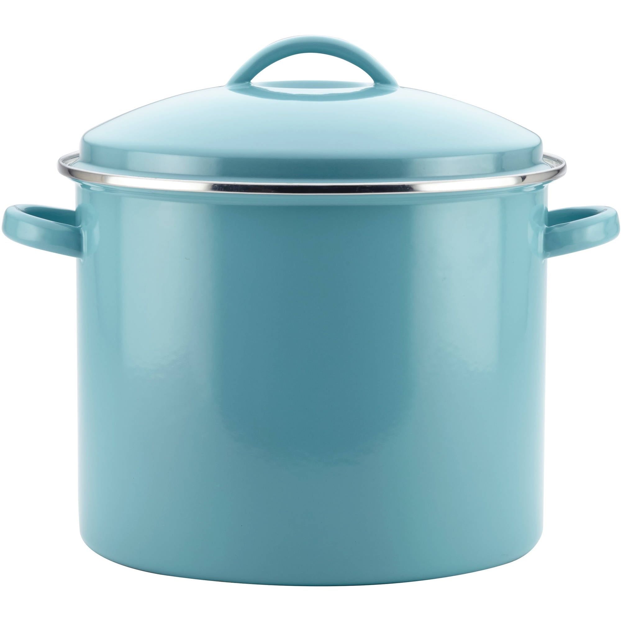Farberware Enamel-on-Steel Induction Stockpot with Lid, 16 Quart, Aqua
