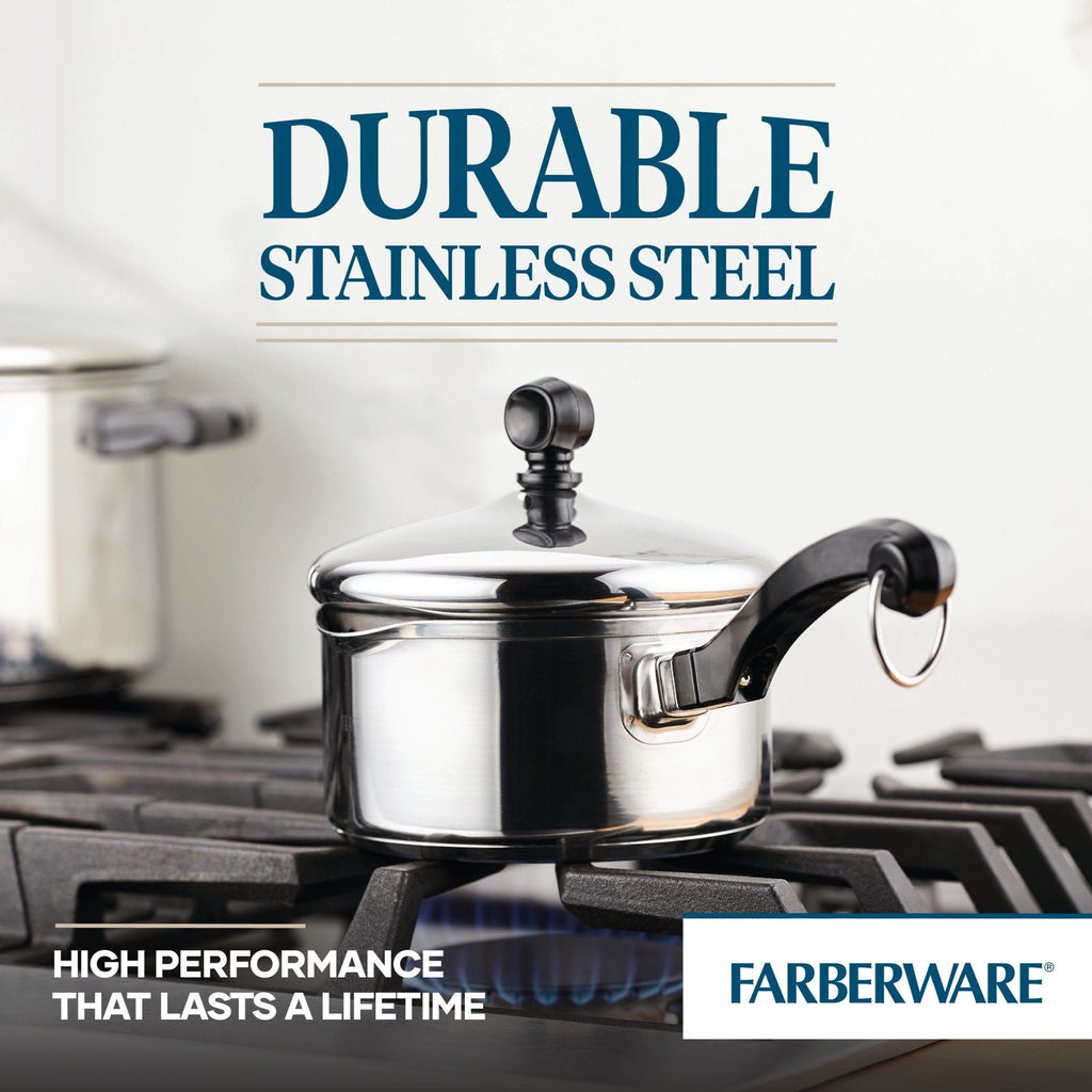 Farberware Classic Stainless Steel Straining Saucepan with Lid, 1-Quart, Silver