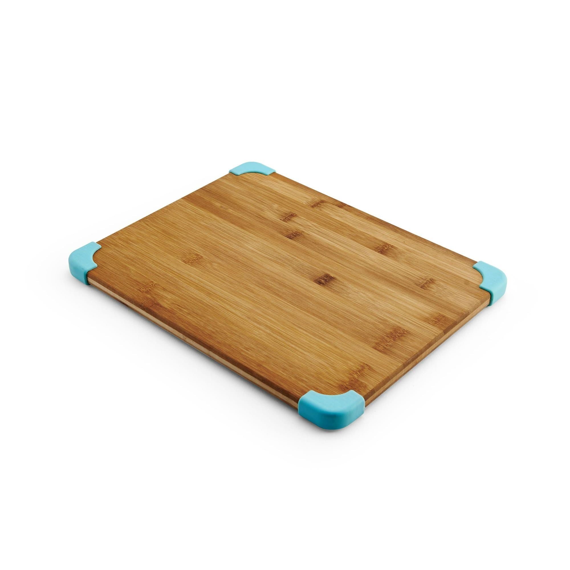 Farberware 11x14-inch Nonslip Bamboo Cutting Board, Aqua Corners