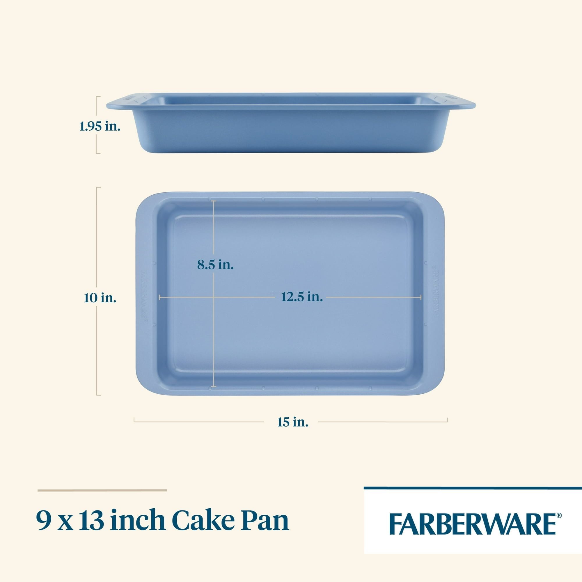 Farberware Easy Solutions 9" x 13" Nonstick Bakeware Rectangular Cake Pan, Blue