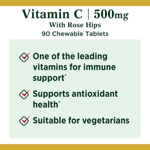 Nature's Bounty Vitamin C Chewable Tablets with Rose Hips; 500 mg; 90 Count EasyOptionXY LLC