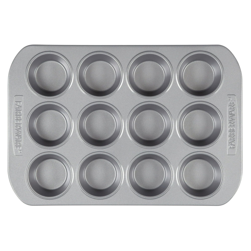 Farberware Nonstick Bakeware 12-Cup Muffin Pan and Cake Pan Set, 4-Piece, Gray