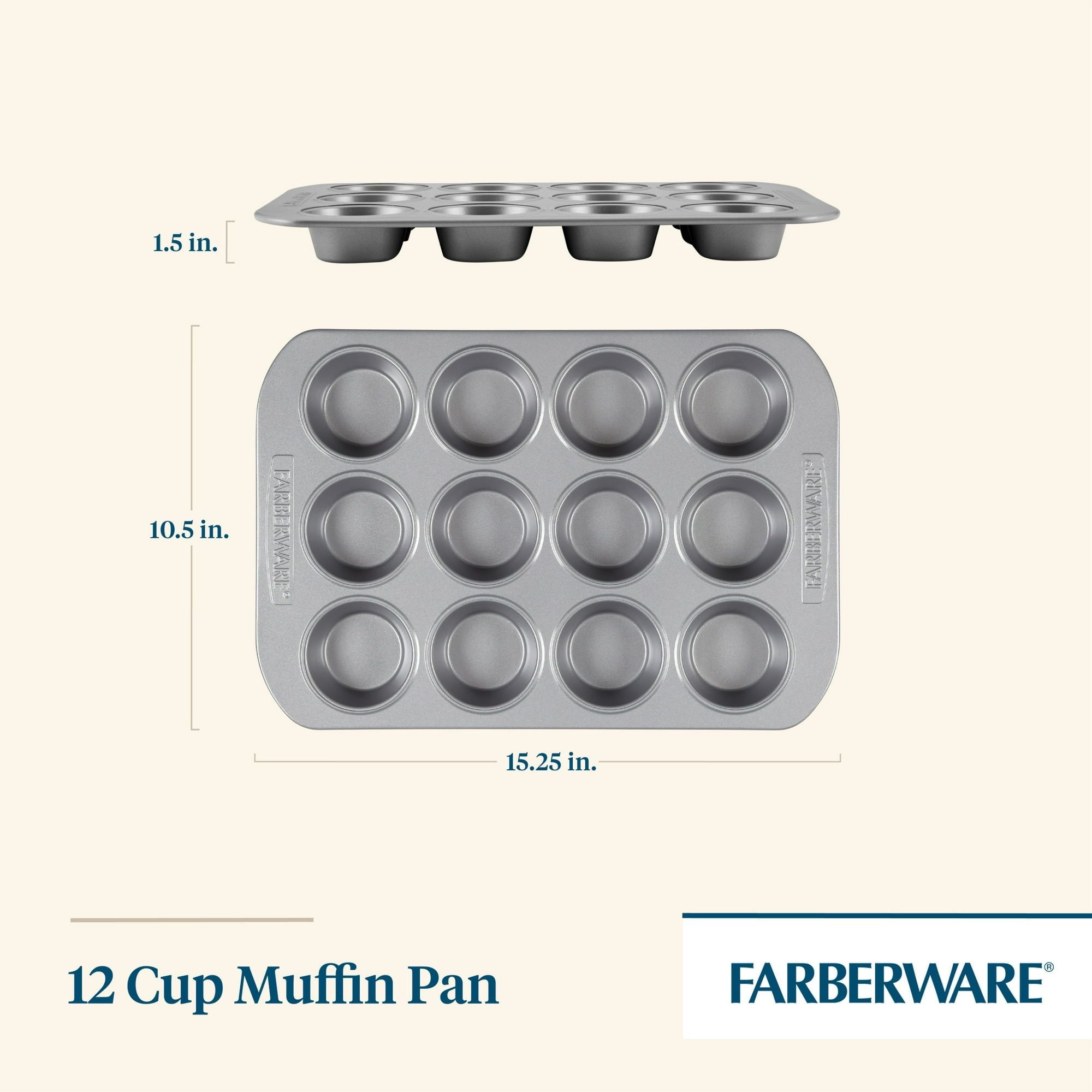 Farberware Bakeware Nonstick 12-Cup Muffin Pans, Set of 2, Gray