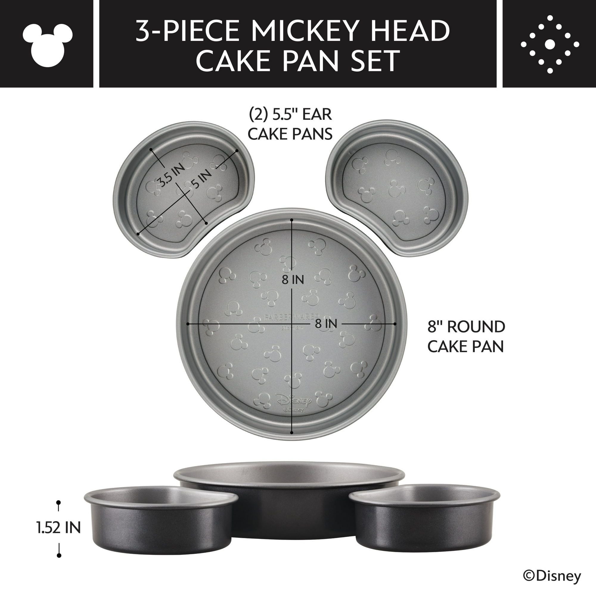 Farberware Disney Bake with Mickey Mouse 3 Piece Nonstick Mickey Head Cake Pan Set, Black