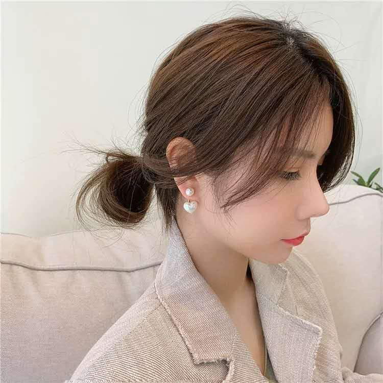 Silver Needle Simple Small Love Pearl Stud Earrings Pi-Mart