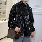 Stand collar hooded leather jacket Pi-Mart