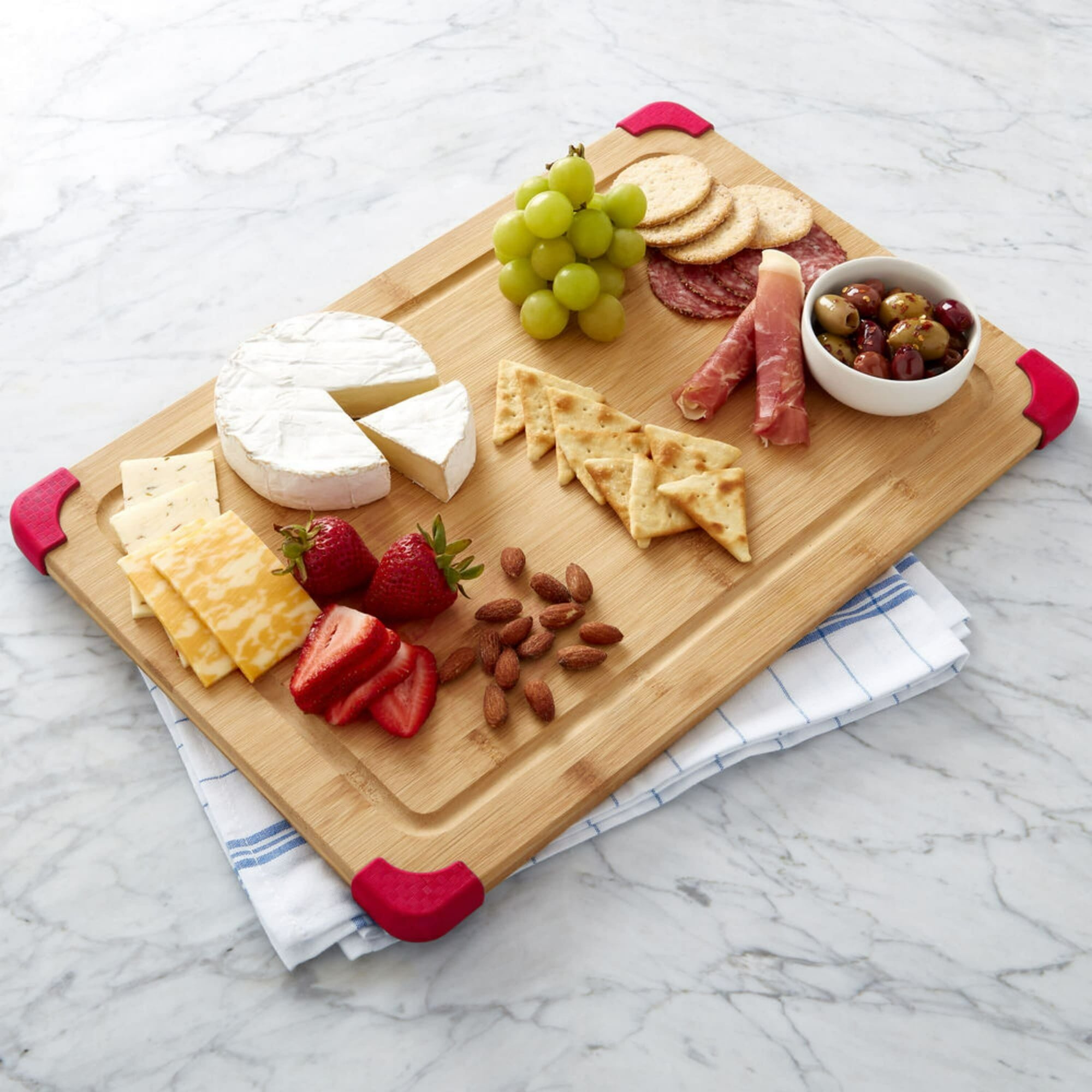 Farberware 12X18 inch Thick Bamboo Wood Cutting Board with Non-Slip Red Corners EasyOptionXY LLC